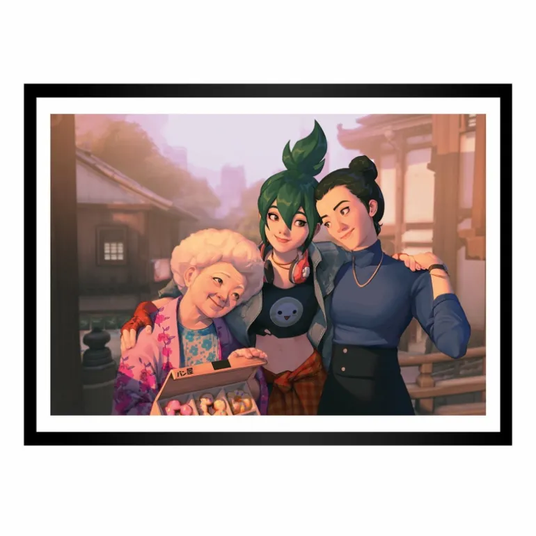 Jondo Overwatch 2 Kiriko Three Generations 14x20" Framed Art Print