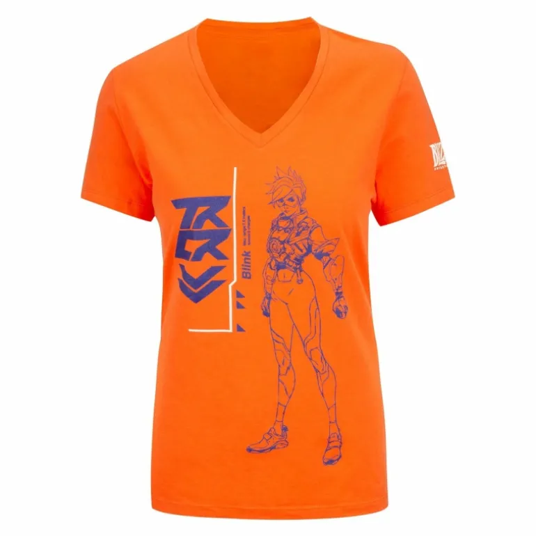 Women Fanatics Overwatch 2 Tracer Women's Orange V-Neck T-Shirt