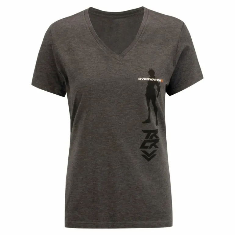 Women Fanatics Overwatch 2 Tracer Women's Charcoal V-Neck T-Shirt